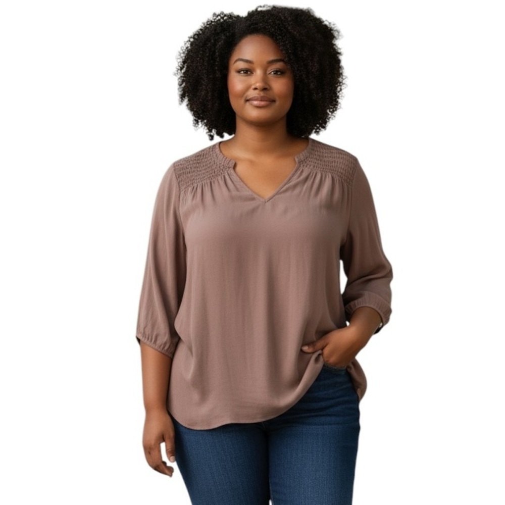 Torrid Tan Relaxed 3/4 Sleeve Lightweight Blouse EUC